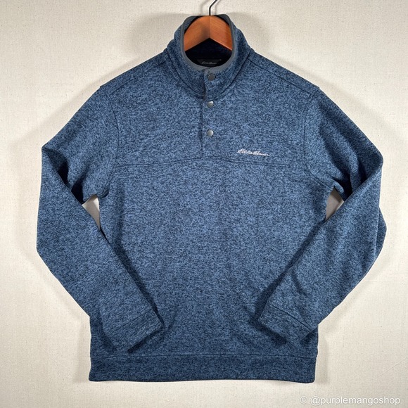 Eddie Bauer Snap Mock Neck Pullover Sweater | Blue Heather | Mens | MEDIUM - Picture 2 of 9